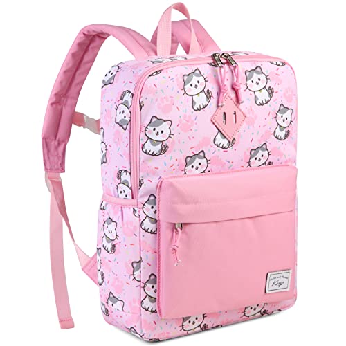 Kasgo Sac à Dos Enfant Fille, Imperméable Sac à Dos Préscolaire Convient pour Dossiers A4 Sac à Dos Scolaire Chaton Cartable Maternelle avec Sangle de Poitrine Mignon Rose Cover