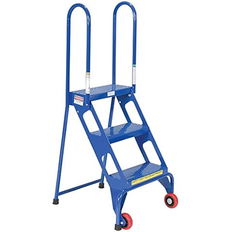 Vestil FLAD-3 Folding 3 Steps Ladder with Wheels, Carbon Steel, 350 lbs Capacity, 30-1/4" Top Step Height Cover