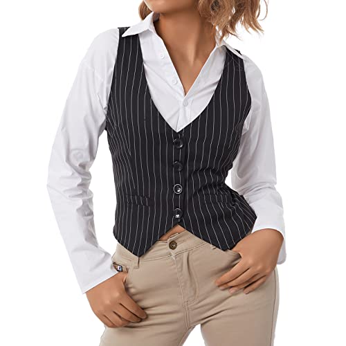 Women Waistcoat Vest Vintage Suit Vest V Neck Button Down Regular Fitted Fashion Sleeveless Jacket