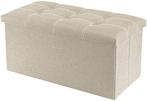 Image of ABTRIX WITH AB 30 inches Storage Ottoman Bench, Foldable Footrest Shoe Bench with 80L Storage Space, End of Bed Storage Seat, Support 150kg, Linen Fabric, Beige