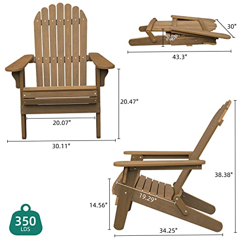 Dwvo Folding Adirondack Chair Set Of 2, Weather Resistant Poly Resin Fire Pit Chairs, Wood Grain Polystyrene Outdoor Chairs For Patio Pool Deck Lawn And Garden, Brown #TOP2