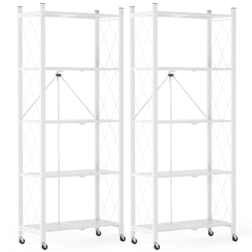 Image of ALANNG 60.6 Inch Folding Bookshelf, 5 Tier Metal Bookcase and Bookshelves
