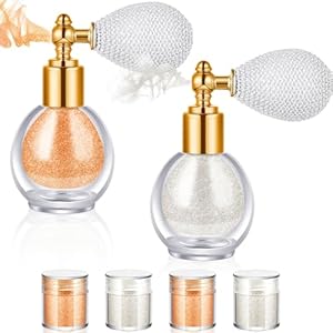 2 Pcs Body Glitter Spray Cosmetic Shimmer Makeup Glitter Silver and Nude Pink Shimmer Spray with 2 Jars of Refills Each for Hair Body Face Clothes Nail Powder Craft