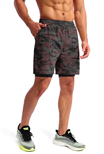 Image of Pudolla Men's 2 in 1 Running Shorts 5 inch Quick Dry Gym Athletic Workout Shorts for Men with Phone Pockets