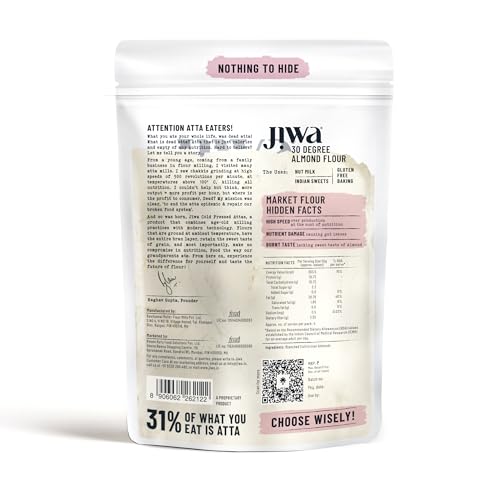 Image of Jiwa 30 Degree Almond Flour | 200 G | Patented Cold Pressed Flour | Slow Ground | Low Carb Badam Powder | Keto & Paleo Friendly | Made With Californian Almonds | Gluten Free | Grain Free