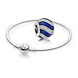 Pandora Original Geschenkset - 1 Silber Armreif 590713-19 + 1 Silber Charm 791991EN118 Weihnachtsornament Blau