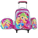 Mochila escolar de rodinhas com LED, kit 3 peças com mochila. lancheira forrada e estojo, para meninos e meninas de 6 a 12 anos (MENINA SKATE)