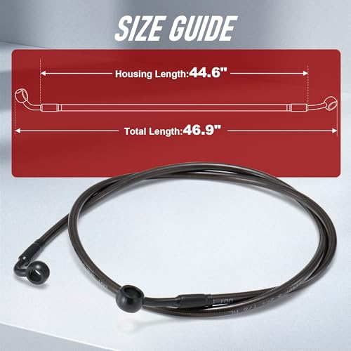 Image of 46.9 inch Total Length Front Brake Line for 1996-2006 No-ABS Dyna | Super Glide /Wide Glide /Low Rider Bikes with 14 inch Ape Hangers Extended Hydraulic Hose Black Vinyl Steel Braided