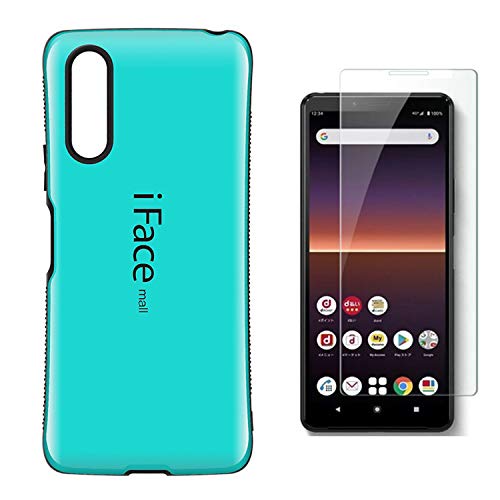 【iFace mall Xperia 10 II 用 ケース & 2.5D強化ガラス】 SO-41A SOV43 カバー エクスペリア テン マークツー TPU ストラップホール 画面保護 (ライトブルー)