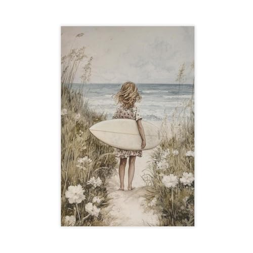 Poster surf coton 61x91 cm déco bord de mer pour chambre enfant
