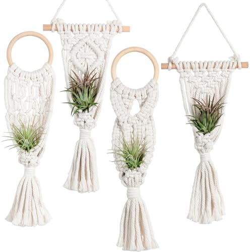 Melphoe 4 Pack Air Plants Holders Stand Air Fern Macrame Plant Ha...
