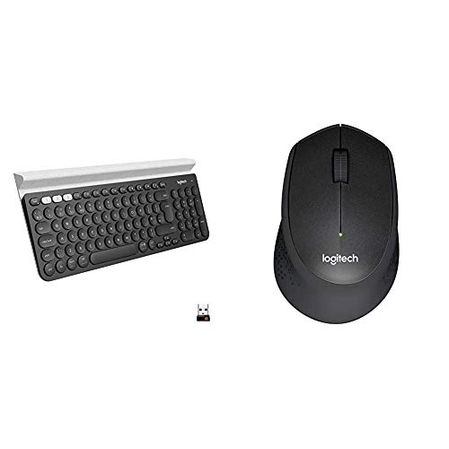 Logitech K780 Multi-Device Wireless Keyboard - Dark Grey/White & M330 Silent Plus Wireless Mouse - Black