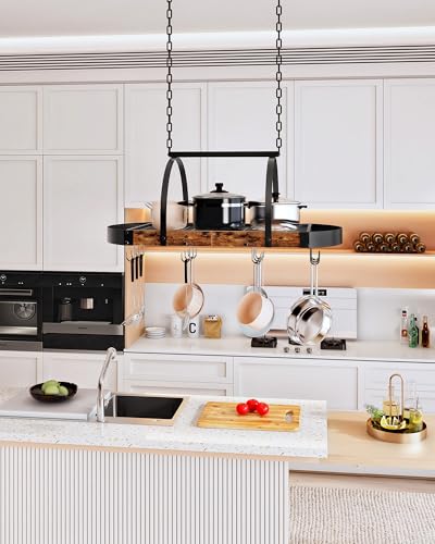 CHOEZON Hanging Pot Rack, Pot Hanger for Kitchen, Ceiling Mounted Pot Holder, Cookware Organizer with 12 S-Shaped Hooks, for Pot, Pan Storage, Space-Saving, Rustic Brown and Black TPR08BFC1 CHOEZON Hanging Pot Rack, Pot Hanger for Kitchen, Ceiling Mounted Pot Holder, Cookware Organizer with 12 S-Shaped Hooks, for Pot, Pan Storage, Space-Saving, Rustic Brown and Black TPR08BFC1