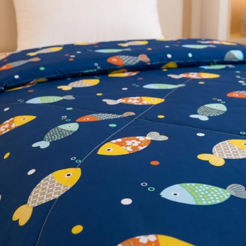 Image of Filymore Single Bed Cartoon Printed Blankets for Kids | Dohar for Kid Boys & Girls | Glace Cotton Soft Children Comforters | Summer & Winter Blankets (60x90 Inches) (Fish Blue)