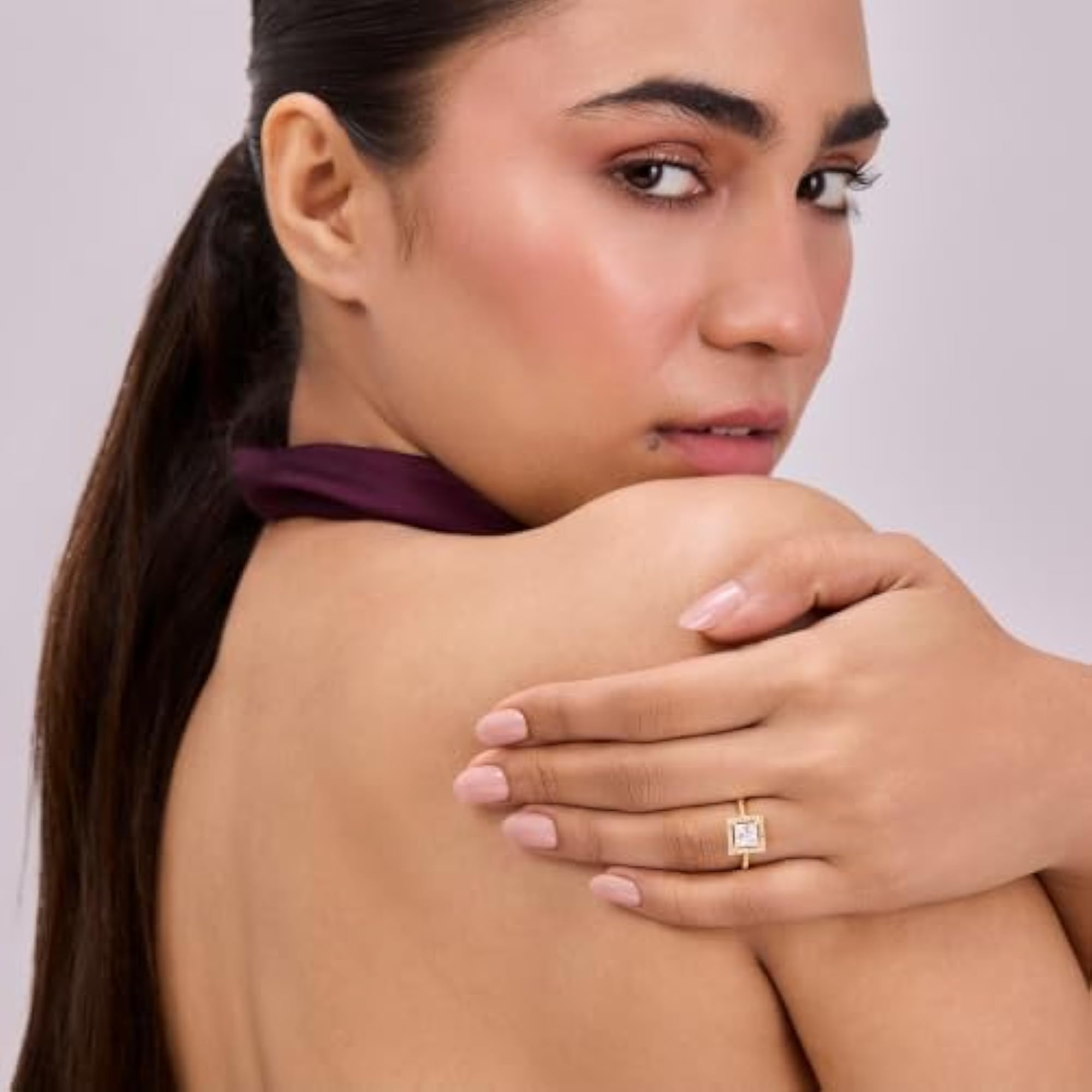 Women's 92.5 Sterling Silver Gold Frame Solitaire Ring
