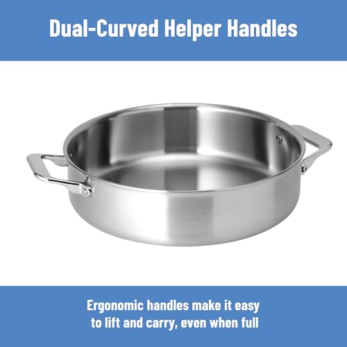 Image of Misen 5-Ply Stainless Steel 6QT Rondeau - Wide, Flat Cooking Surface - Even Heating, Perfect Searing - Durable, Versatile Cookware - Oven-Safe to 800F, Induction Compatible