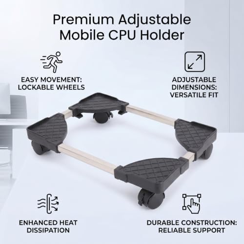 Soporte móvil ajustable para torre de computadora Diydeg, soporte para CPU con ruedas bloqueables de 360° y estructura robusta de acero inoxidable para disipación térmica (Negro) miniatura 4