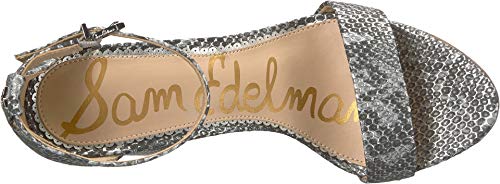 Image of Sam Edelman Yaro Block Heeled Ankle Strap Two Piece Sandals Silver Snake Pumps (SILVER, 7.5)