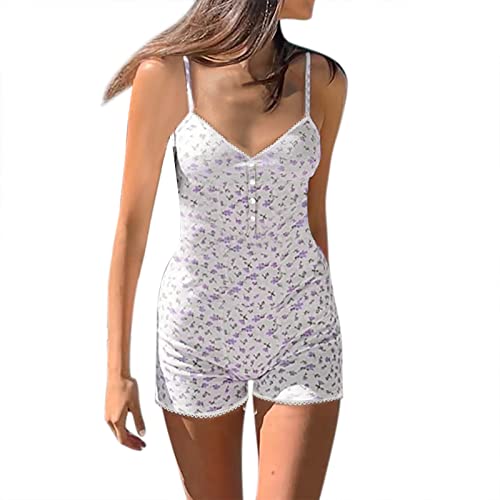 Overol para mujer con estampado floral, sin mangas, cuello en V, pantalones cortos, pijamas, pantalones de novia para boda, a, L