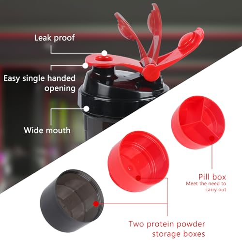 Image of Shaker Bottle,Protein Shaker Bottle, 16 oz GYM Shaker Cup with shaker Ball,Shaker Cups for Protein Shakes, Drink Mixer Bottle with Storage,BAP Free,Leakproof,Red