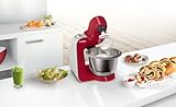Bosch Küchenmaschine MUM5 CreationLine MUM58720, Edelstahl-Schüssel 3,9 L, Mixer 1,25 L, Planetenrührwerk, Knethaken, Schlag-, Rührbesen Edelstahl, Durchlaufschnitzler, 3 Scheiben, 1000 W, rot - 2