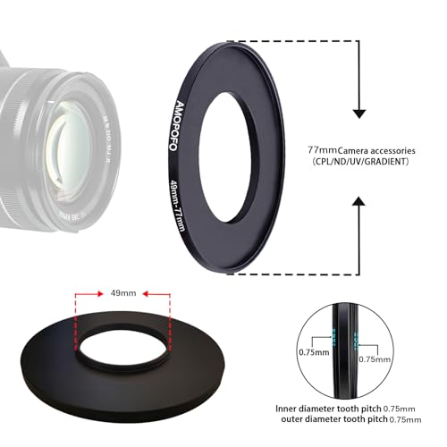 Image of 49mm to 77mm Step-Up Ring Filter adapter /49mm to 77mm Camera Filter Ring ;Compatible All Brands 49 mm Lens and 77 mm UV,ND,CPL,Metal Step Up Ring