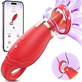 Vibration für Frauen mit APP, Sex Spielzeug für die Frau 3 in 1 Dildo Vibrator mit 5 Vibrationsmodi und 5 Zungenlecken und 3 Saugmodi, 360° Rotierende Klitoris Sauger Sex Spielzeug für Paare Sex Toys