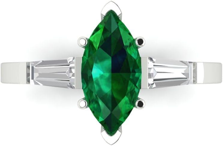 Clara Pucci Simulated Emerald Marquise Cut Three-Stone Ring | 14K Solid Gold | 2.00 cttw | Womens White Gold Fashion Jewelry