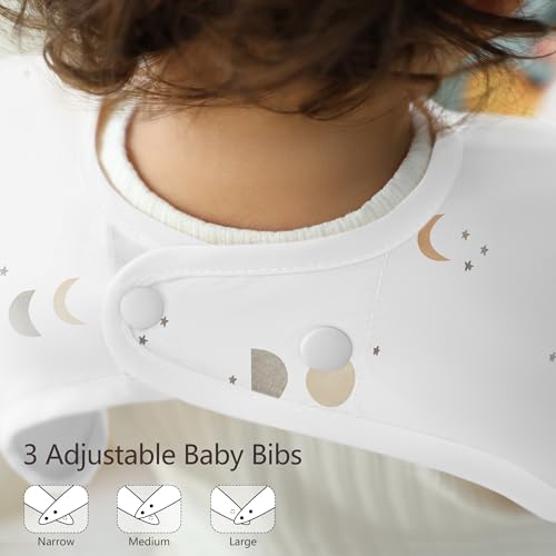 Image of Susurration Baby Long Sleeve Bib Waterproof Sleeved Bib Smock for Baby | 2 Pack Baby Reusable Feeding bibs, 6-36 Months Baby Feeding Essentials - Grey Moon