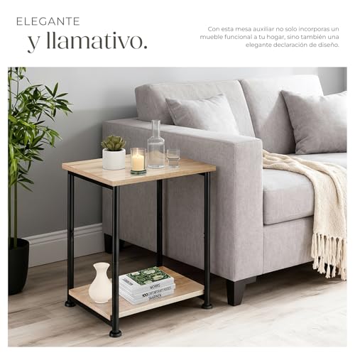 tectake Mesa Auxiliar Yonkers 38,5 x 30 x 51,5 cm, mesilla de recibidor, mobiliario de Dormitorio, Mesa para salón Estilo insdustrial (Madera Industrial Clara, Roble Sonoma) - imagen 6