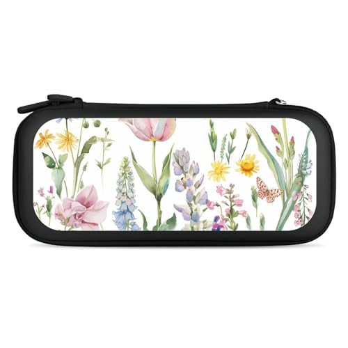 Flowers Tulip Butterflies Compatible with Switch Carrying Case Hard Travel Game Bag Pouch with 15 Games Accessories Black-style