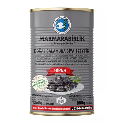 Marmarabirlik Black Olives Canned, Turkish Olives in Brine, Hand-Picked, Vegan & Mediterranean Flavor, Perfect for Snacking, Salads & Mezze Platters, Kosher, Halal, Large, 28.2oz (800g)