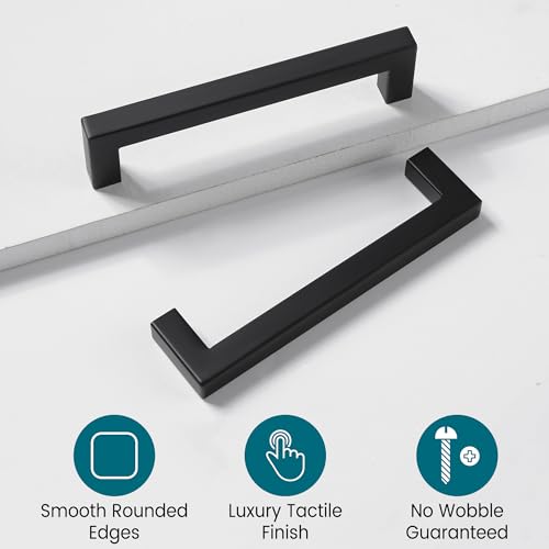 Vortix 10 Stück Möbelgriffe Schwarz Edelstahl Matt Schrankgriffe [160mm Lochabstand] Modernes Design Griffe für Küchenschränke, Badezimmerschränke & Schubladen (teiliges Set)