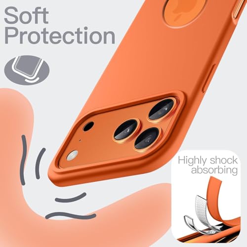 Image of Elzzi Microfiber Logo Cut Cover Compatible for iPhone 17 Pro Case Liquid Silicone Cases Full Body Protective Covers Anti Fingerprint Back Cover with High Raised Camera Lips (Cosmic Orange)