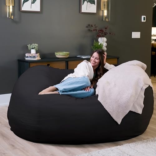 Image of Big Joe Fuf 7Ft Giant Foam Bean Bag Chair, Oversized Couch with Removable Cover for Kids, Teens, Adults, Onyx Lenox, Durable Woven Polyester, 7 Foot Giant