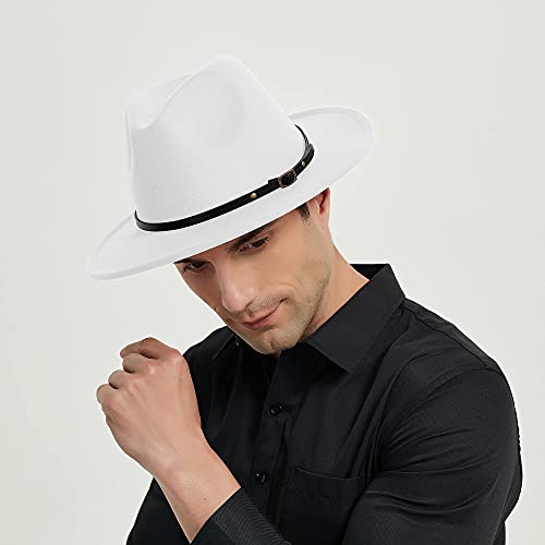 Image of Wide Brim Fedora Hats for Women Mens Felt Fedora Hats With Belt Buckle