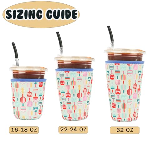 Image of Reusable 3-Pack Iced Coffee Cup Sleeve, Insulated Neoprene, Beverage Holder for Iced Coffee, Durable Drink Sleeve for Cold Beverages, Pickleball Play