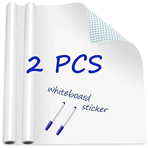 Whiteboard Paper Sticker Roll 44 x 200cm DIY Self-Adhesive Dry Erase Paper Film Chalkboard Wallpaper for Home Office School Memo 2 Rolls Cover