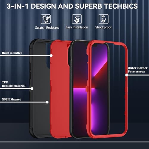 Image of SunStory Compatible with iPhone 13 Pro Case with HD Screen Protector, 3-Layer Heavy Duty Full-Body Cover,3 in 1 Hybrid Protective Case for iPhone 13 Pro 6.1 inch,BlackRed