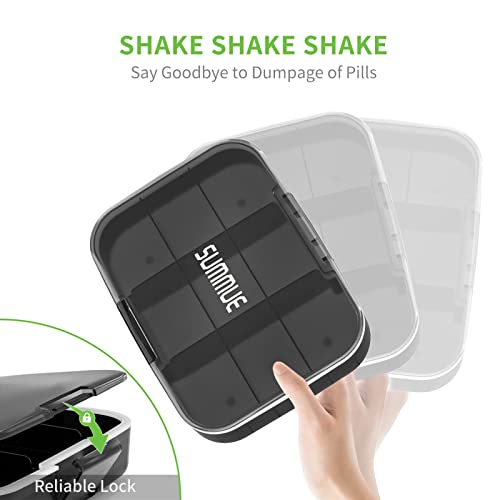 Summue Large Pill Organizer, 9 Compartments Portable Travel Pill Box Case Moisture Proof, Xl Pill Container Holder For Vitamins, Cod Liver Oil, Supplements, Medication (Black) #TOP5