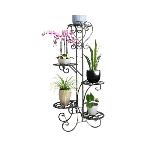 Supporto per fioriere vintage in metallo con 4 ripiani per piante in vaso, nero, mezzo arco, scala per fiori, per terrazza, portico e decorazione d'interni (nero Dimensioni: [dimensione rt])