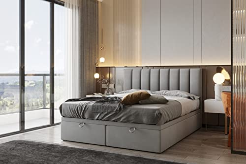 TRADA Boxspringbett Bond - Bett mit Matratze und Bettkasten - Boxspringbett mit gestepptes Kopfteil - Double Bed fur Schlafzimmer - Grau - 180 x 200 cm TRADA Boxspringbett Bond - Bett mit Matratze und Bettkasten - Boxspringbett mit gestepptes Kopfteil - Double Bed fur Schlafzimmer - Grau - 180 x 200 cm