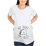 Damen Mutterschaft Umstandsshirt Kurzarm Stilltop Sommer Kurzärmliges Umstands-T-Shirt mit Rundhalsausschnitt und My Baby Loves Tacos-Aufdruck für Babydoll Oberteil Damen Sommer