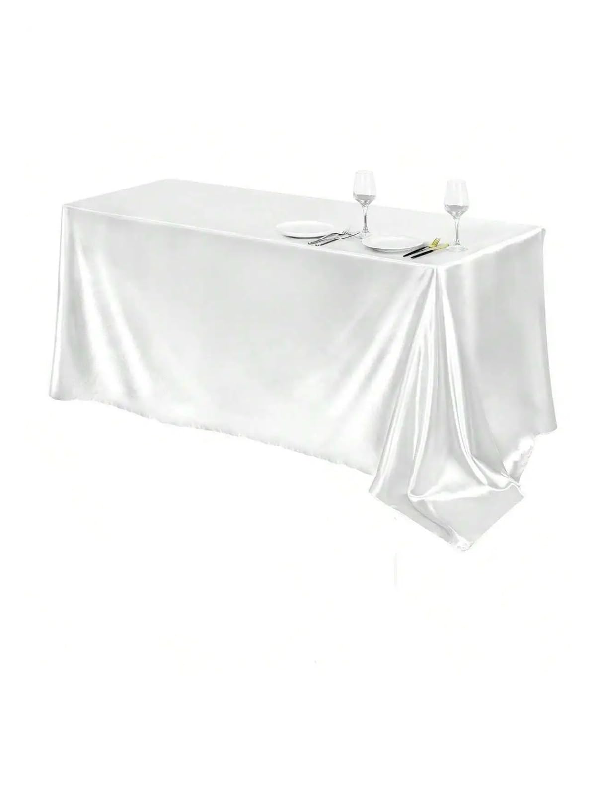LOPJGGYF 1 Piece Satin Tablecloth 57x108 Inch Multicolor Rectangular Silk Smooth Fabric Party for Wedding Banquet Party Events(WHITE,145x180cm)