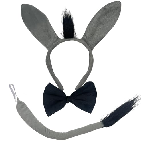 Conjunto de fantasia de de 3 peças, diadema com cauda e gravata-borboleta, fantasia de animal para crianças e adultos, acessório divertido para festas, decoração de Halloween, cosplay, carnaval