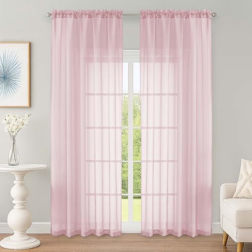 Image of OWENIE Blush Sheer Curtain 90 Inches Long 2 Panels Set, Solid Filmy Drapes for Living Room Bedroom, Elegant Window Voile Sheer Curtain Panels Drapes, 2 Pcs, Each 59 inch Wx90 L Inch