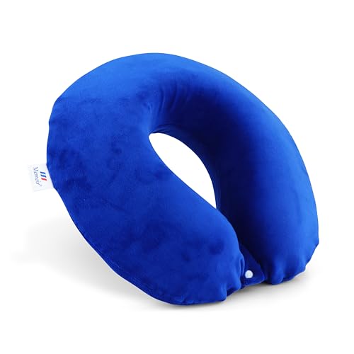 Image of Memoir MEMORY FOAM U-NECK TRAVEL PILLOW Neck Support, Color Blue Round Shape Travel in Aeroplane | Car | Train | Bus, for Men and Women, Soft Velvet Cover, Durable Long Lasting, Skin Friendly