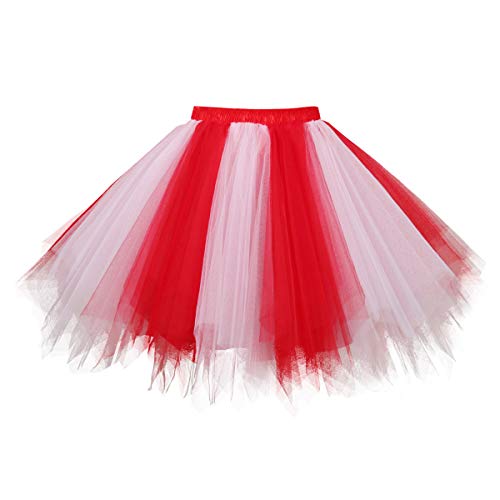Topdress Women's 1950s Vintage Tutu Petticoat Ballet Bubble Skirt (26 Colors) Red White M