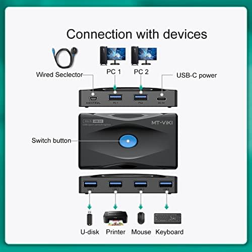 Image of MT-VIKI USB 3.0 Switch 4 Port USB Switch Selector 5Gbps High-Speed Peripheral Sharing Switcher for 2 Computer Share Mouse Keyboard Compatible with Laptop Scanner Printer 2 Pack Cable