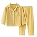 Kids Boys Girls 𝐏ajamas Set Ribbed 𝐏js Toddler 2-Piece Cotton Long Sleeve 𝐒leepwear Button Down Lapel (Yellow, 13-14)